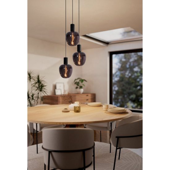 Eglo pozueta lampadario a sospensione 3 luci 33cm per cucina industriale nero