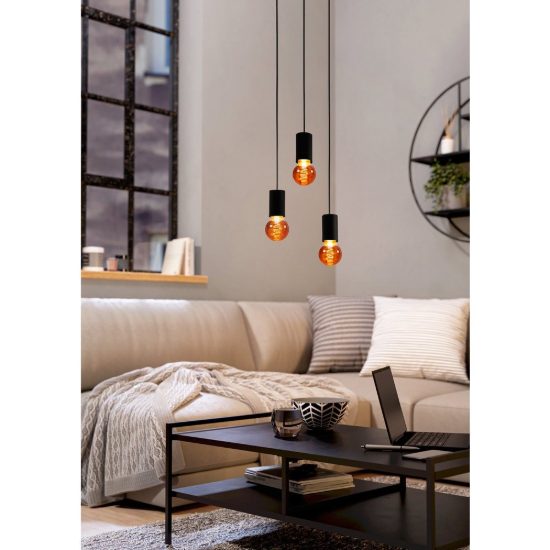 Eglo pozueta lampadario a sospensione 3 luci 33cm per cucina industriale nero