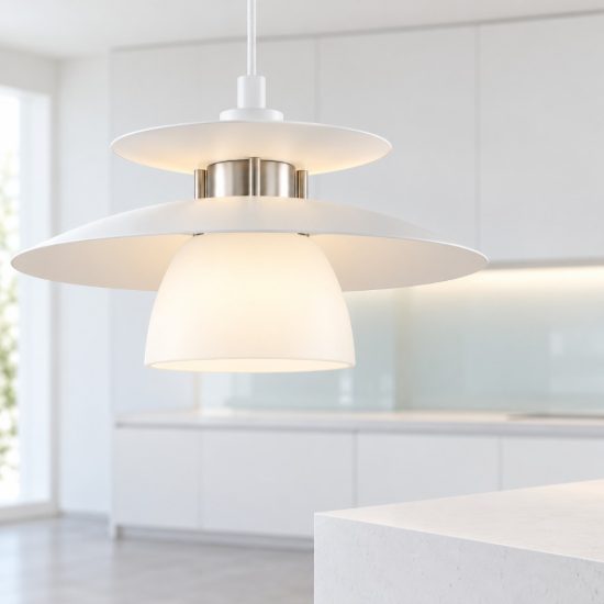 Eglo brenda lampadario a sospensione 32cm per cucina moderno bianco e nichel