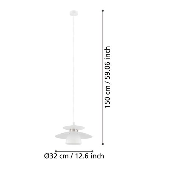 Eglo brenda lampadario a sospensione 32cm per cucina moderno bianco e nichel