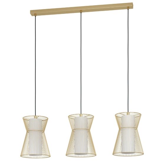 Eglo maseta lampadario a sospensione 3 luci 93cm per cucina moderno oro con vetri bianchi