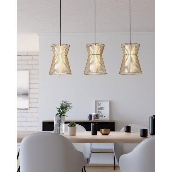Eglo maseta lampadario a sospensione 3 luci 93cm per cucina moderno oro con vetri bianchi