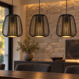Eglo curasao lampadario a sospensione 3 luci 99,5cm per cucina moderno nero e oro