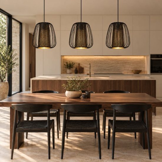 Eglo curasao lampadario a sospensione 3 luci 99,5cm per cucina moderno nero e oro