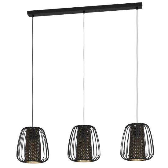 Eglo curasao lampadario a sospensione 3 luci 99,5cm per cucina moderno nero e oro