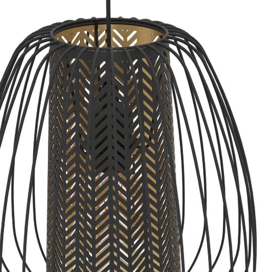 Eglo curasao lampadario a sospensione 3 luci 99,5cm per cucina moderno nero e oro
