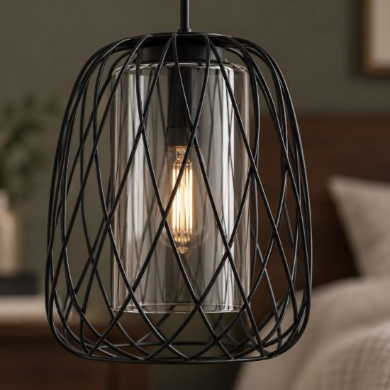 Eglo floresta lampadario a sospensione 19,5cm per cucina industriale nero con vetro fumé