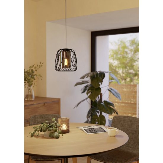 Eglo floresta lampadario a sospensione 19,5cm per cucina industriale nero con vetro fumé
