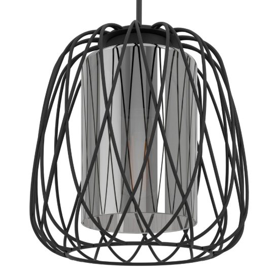Eglo floresta lampadario a sospensione 19,5cm per cucina industriale nero con vetro fumé