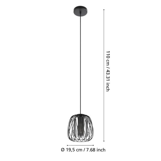 Eglo floresta lampadario a sospensione 19,5cm per cucina industriale nero con vetro fumé