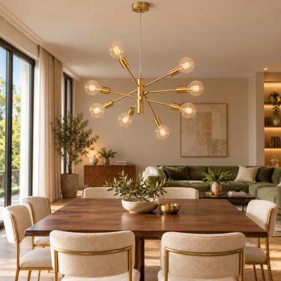 Eglo gradoli 1 lampadario a sospensione 8 luci 71cm per sala da pranzo moderno ottone spazzolato