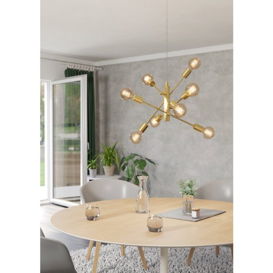 Eglo gradoli 1 lampadario a sospensione 8 luci 71cm per sala da pranzo moderno ottone spazzolato