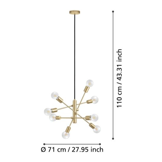 Eglo gradoli 1 lampadario a sospensione 8 luci 71cm per sala da pranzo moderno ottone spazzolato
