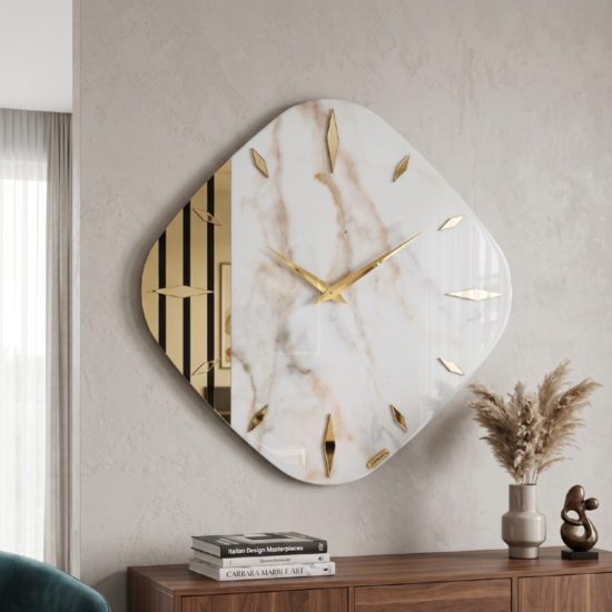 Orologio moderno per parete design rombo resina effetto marmo 70x70