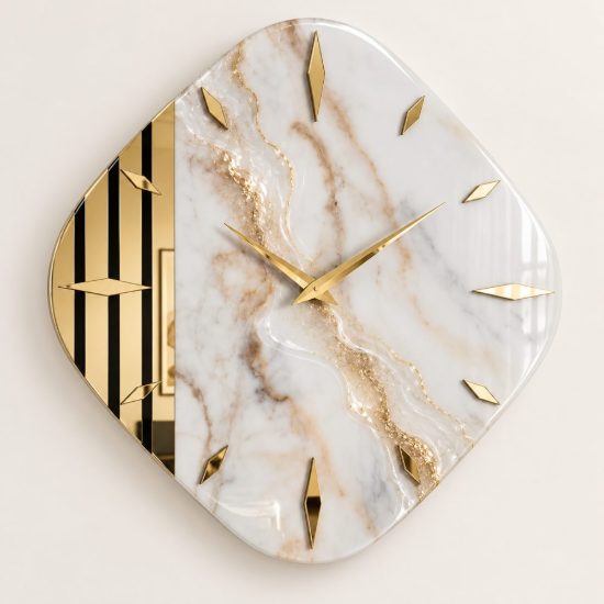 Orologio moderno per parete design rombo resina effetto marmo 70x70