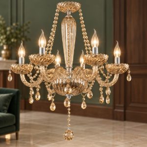 Eglo basilano lampadario 6 luci 72cm per sala da pranzo classico cromo con pendenti cognac