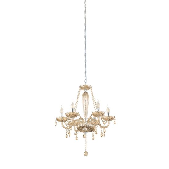 Eglo basilano lampadario 6 luci 72cm per sala da pranzo classico cromo con pendenti cognac