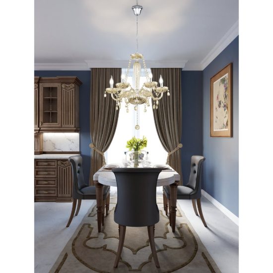 Eglo basilano lampadario 6 luci 72cm per sala da pranzo classico cromo con pendenti cognac