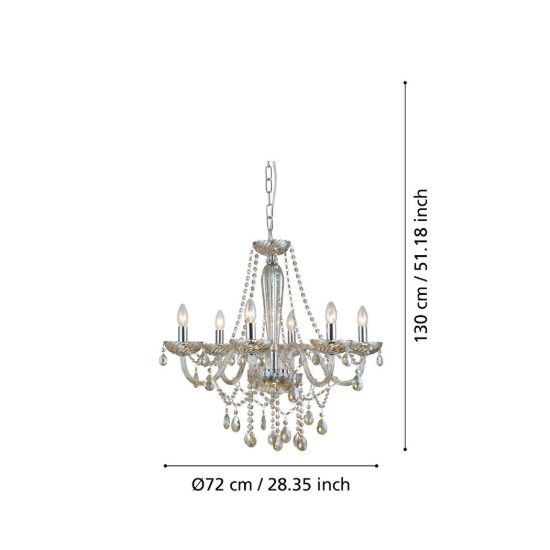 Eglo basilano lampadario 6 luci 72cm per sala da pranzo classico cromo con pendenti cognac