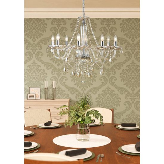 Eglo basilano lampadario 8 luci 82cm per salotto classico cromo con pendenti cognac