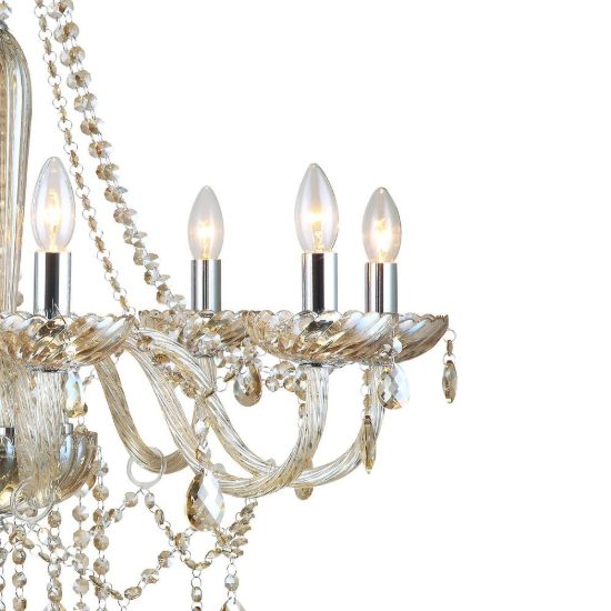 Eglo basilano lampadario 8 luci 82cm per salotto classico cromo con pendenti cognac