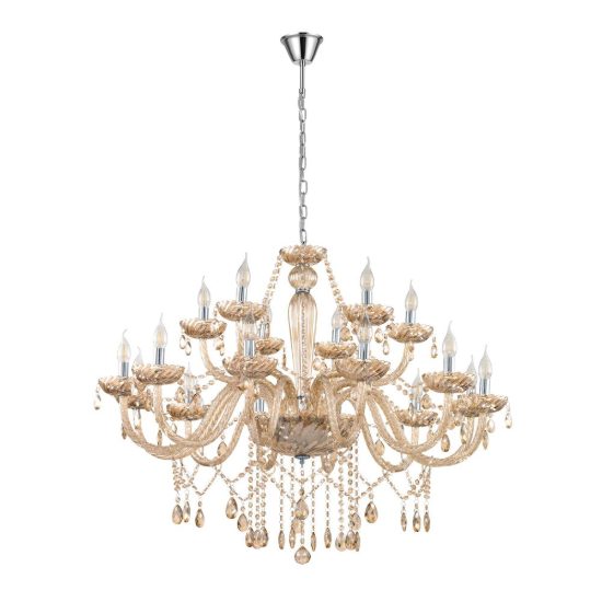Eglo basilano lampadario 18 luci 100cm per salotto classico cromo con pendenti cognac