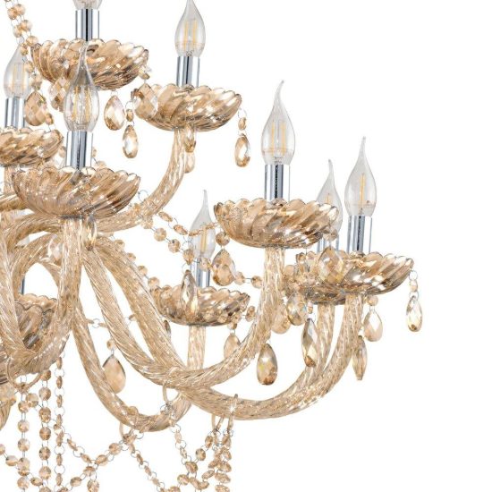 Eglo basilano lampadario 18 luci 100cm per salotto classico cromo con pendenti cognac