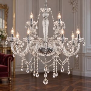 Eglo basilano 1 lampadario 12 luci 100cm per salotto classico cromo con pendenti trasparenti