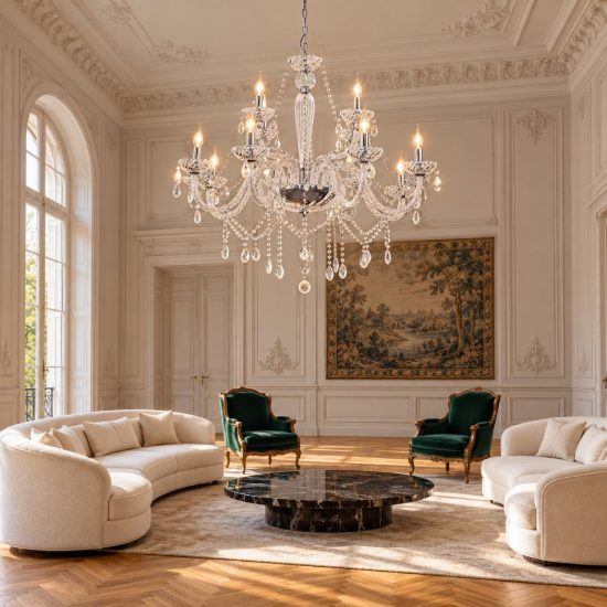 Eglo basilano 1 lampadario 12 luci 100cm per salotto classico cromo con pendenti trasparenti