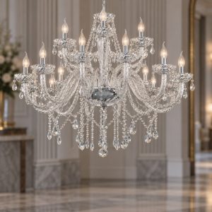 Eglo basilano 1 lampadario 18 luci 100cm per salotto classico cromo con pendenti trasparenti