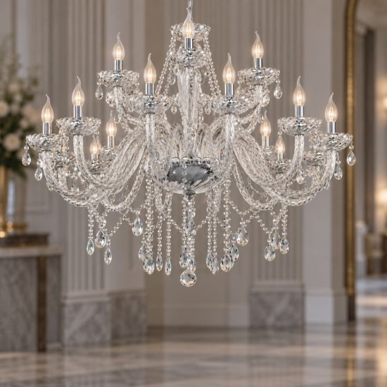 Eglo basilano 1 lampadario 18 luci 100cm per salotto classico cromo con pendenti trasparenti