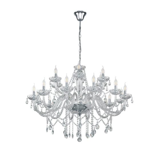 Eglo basilano 1 lampadario 18 luci 100cm per salotto classico cromo con pendenti trasparenti