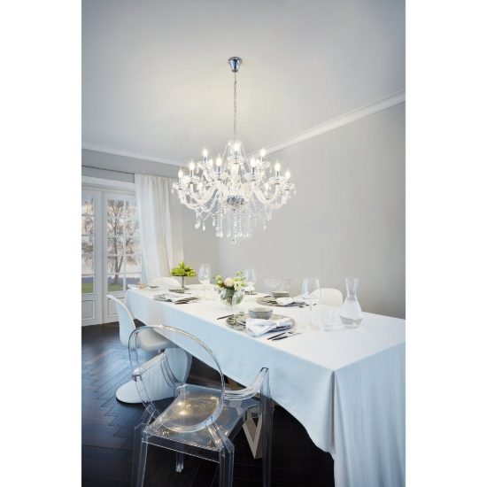 Eglo basilano 1 lampadario 18 luci 100cm per salotto classico cromo con pendenti trasparenti