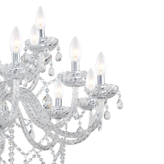 Eglo basilano 1 lampadario 18 luci 100cm per salotto classico cromo con pendenti trasparenti