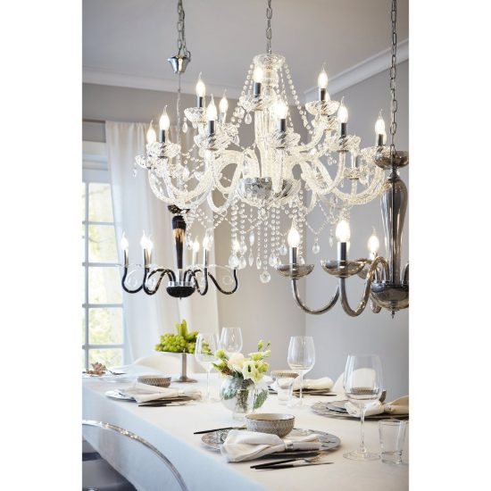 Eglo basilano 1 lampadario 18 luci 100cm per salotto classico cromo con pendenti trasparenti