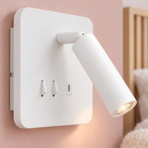 Eglo fanzarotta applique per comodino camera da letto led 3w 3000k 14,5cm con usb quadrata bianca