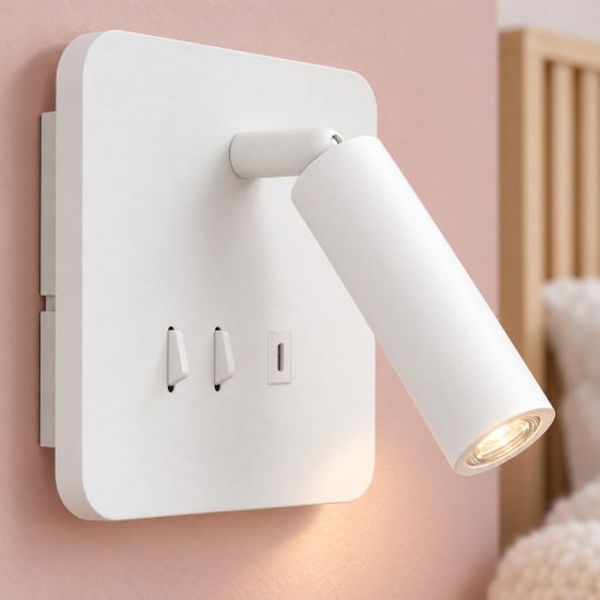 Eglo fanzarotta applique per comodino camera da letto led 3w 3000k 14,5cm con usb quadrata bianca