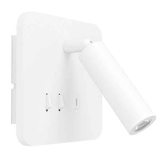 Eglo fanzarotta applique per comodino camera da letto led 3w 3000k 14,5cm con usb quadrata bianca