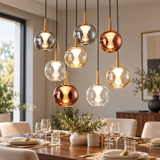 Lampadario per tavolo da pranzo bocce vetro multicolore led 3000k