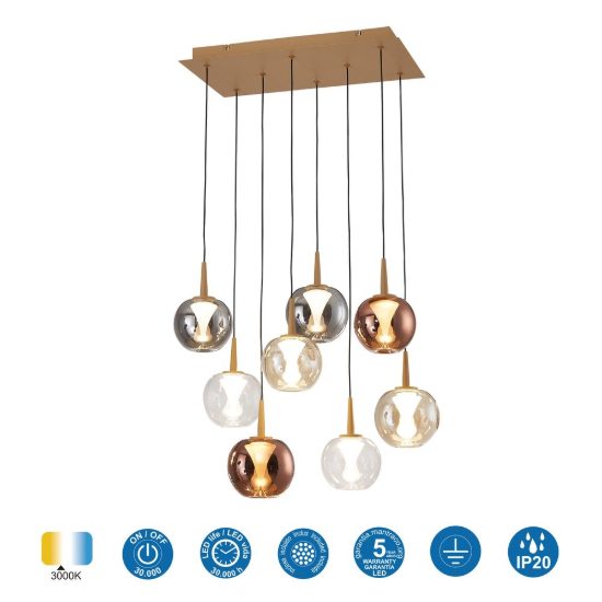Lampadario per tavolo da pranzo bocce vetro multicolore led 3000k