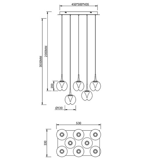 Lampadario per tavolo da pranzo bocce vetro multicolore led 3000k