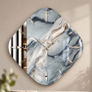 Orologio da parete moderno resina effetto marmo dettagli argento lucido