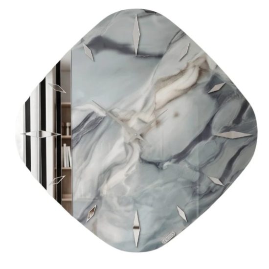 Grande orologio da parete cucina resina effetto marmo rombo 70x70cm