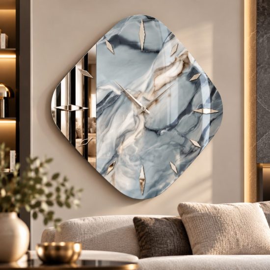 Grande orologio da parete cucina resina effetto marmo rombo 70x70cm