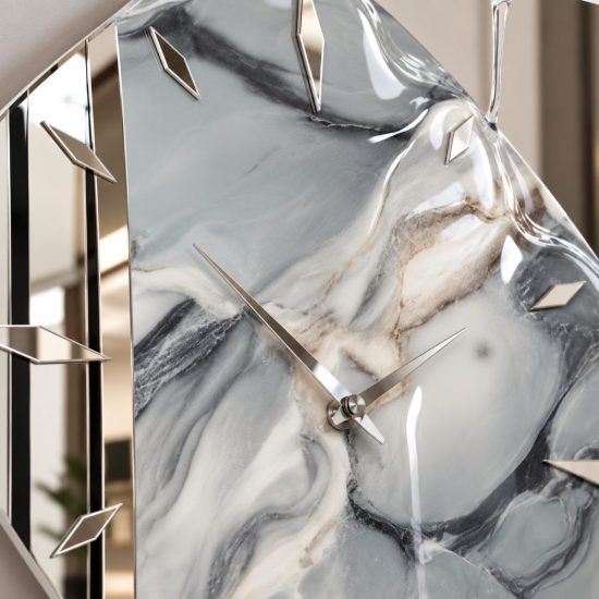 Grande orologio da parete cucina resina effetto marmo rombo 70x70cm