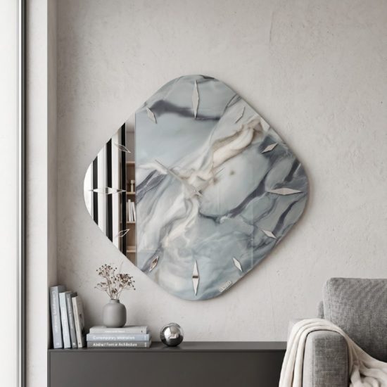 Grande orologio da parete cucina resina effetto marmo rombo 70x70cm