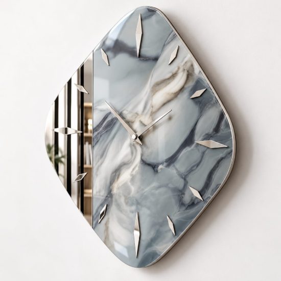 Grande orologio da parete cucina resina effetto marmo rombo 70x70cm