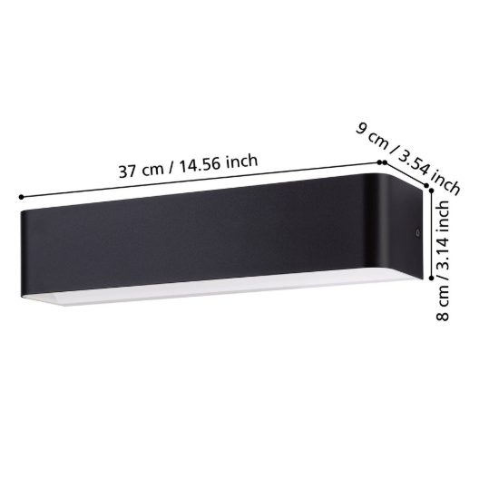 Eglo sania 4 applique led 12w 3000k 36,5cm per soggiorno moderna nera e bianca