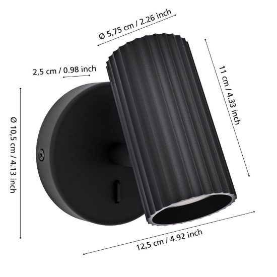 Eglo portillo applique per comodino camera da letto gu10 11cm moderna nera