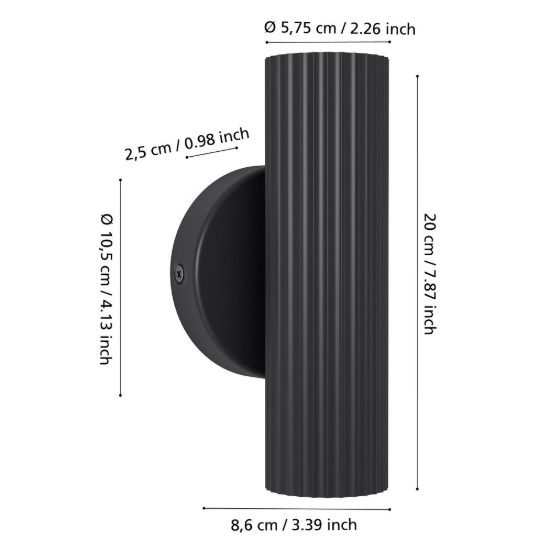 Eglo portillo applique 2 luci gu10 20cm per soggiorno moderna nera